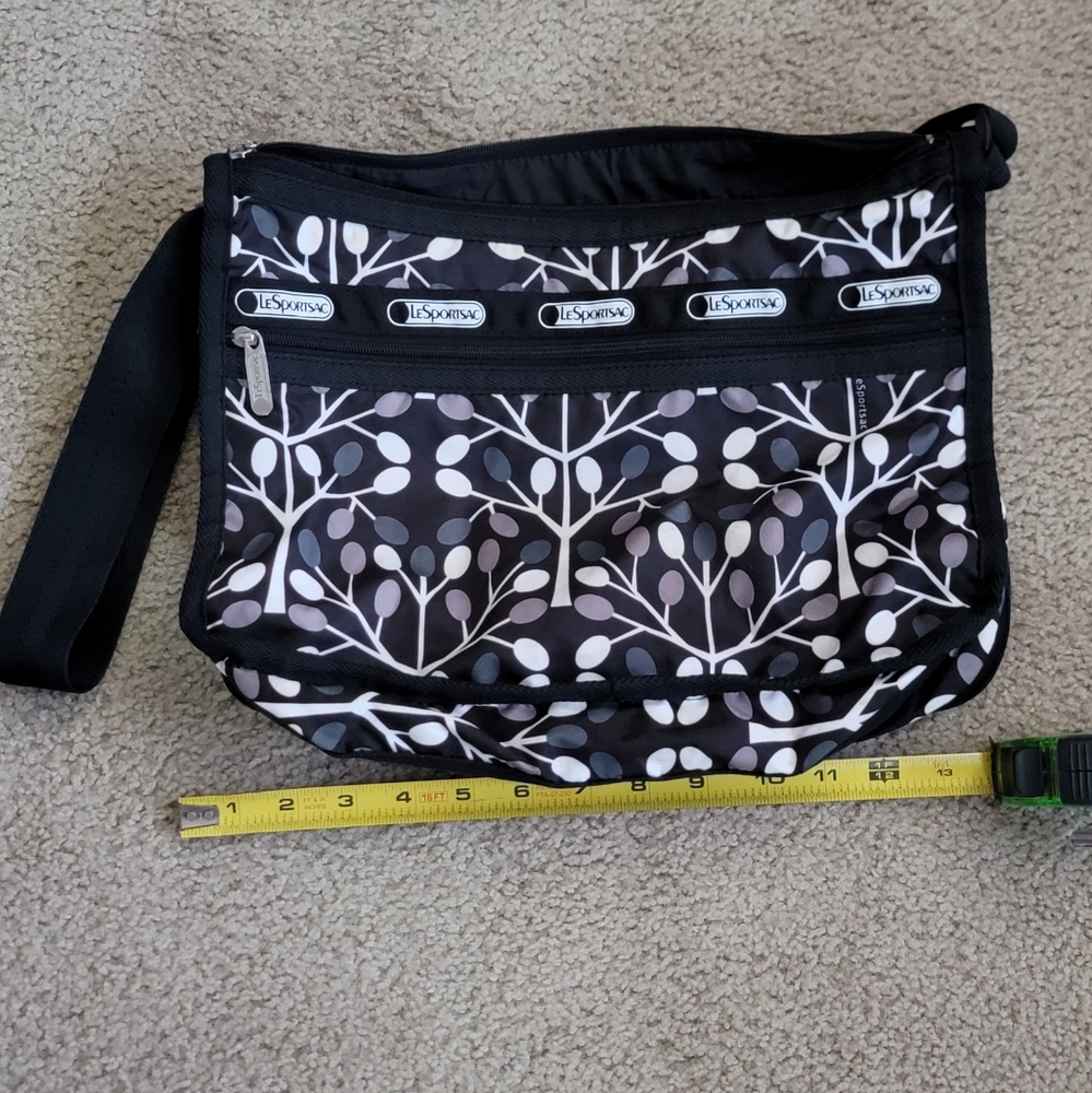 Lesportsac Black and White Botanical Print Crossbody Bag